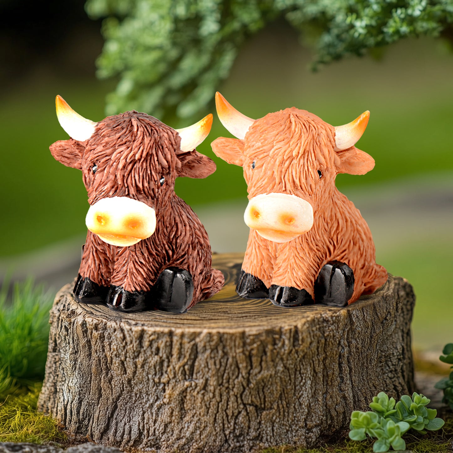 Highland Cow Decor Highland Cow Figurine Brown Scottish Highland Cow, Lifelike Highland Cow Statue Ornament Gifts for Cow Lover Cow Decoration Bathroom Office Nursery Desk (4Pcs Mini Cows)