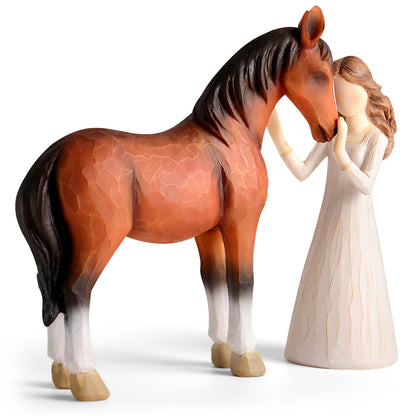 Horse Gifts for Girls Women - Girl Embraces Horses Figurine Gifts for Horse Lovers Women Sculpted Hand-Painted Resin Decor Cowgirl Equestrian Gifts Stuff