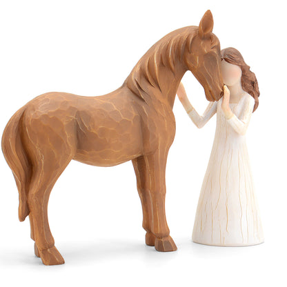 Horse Gifts for Girls Women - Girl Embraces Horses Figurine Gifts for Horse Lovers Women Sculpted Hand-Painted Resin Decor Cowgirl Equestrian Gifts Stuff