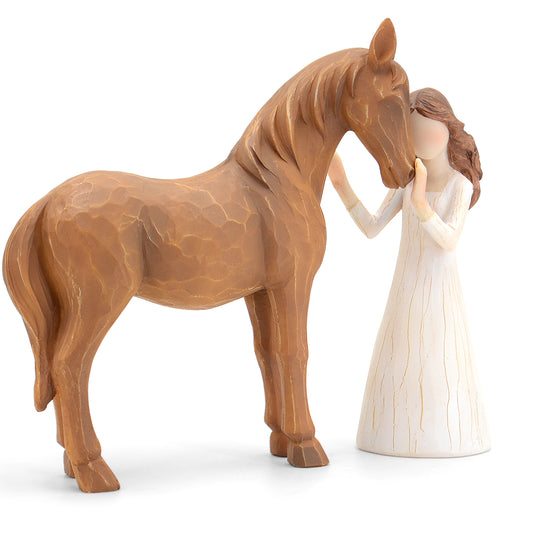 Horse Gifts for Girls Women - Girl Embraces Horses Figurine Gifts for Horse Lovers Women Sculpted Hand-Painted Resin Decor Cowgirl Equestrian Gifts Stuff