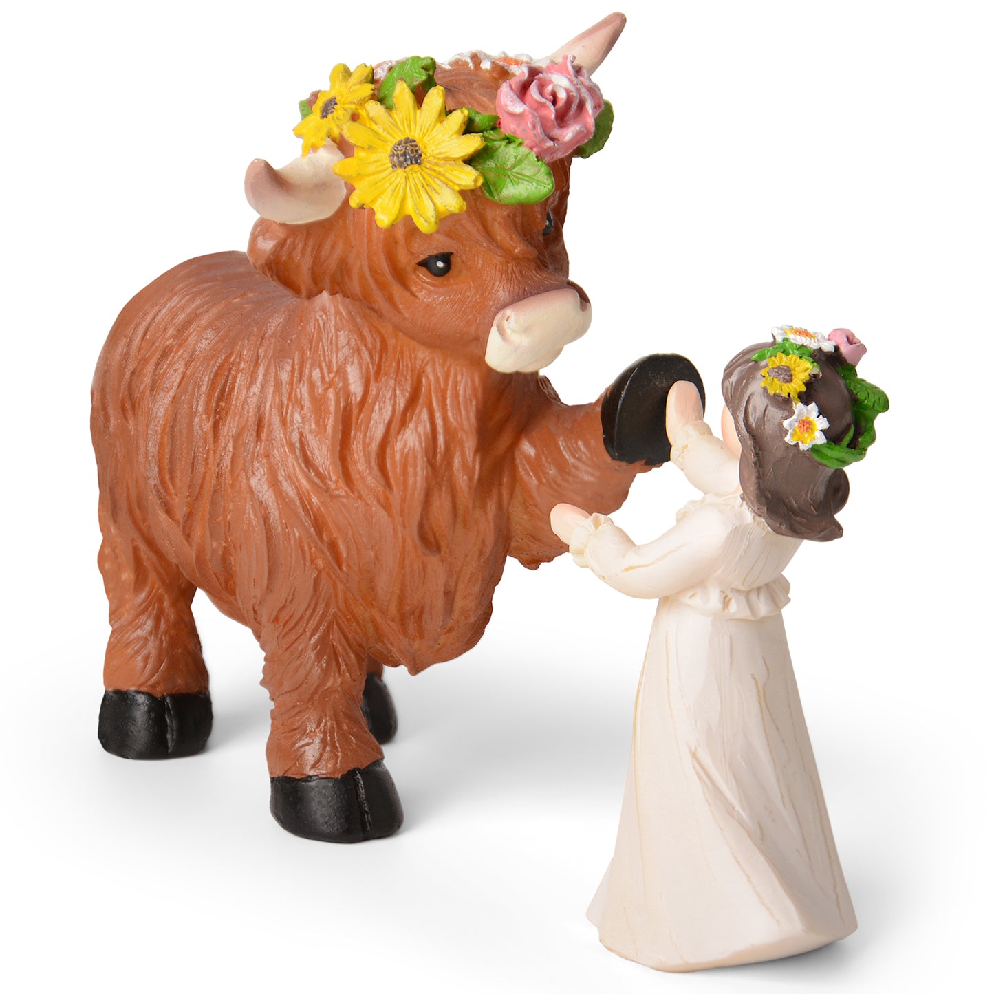 Highland Cow Decor Highland Cow Figurine - Spring Highland Cow Gifts for Women Girls Outdoor Garden Statue, Rustic Highlander Cow Ornaments Hamish Highland Cows Statue Farmhouse Kitchen Outdoor Decor