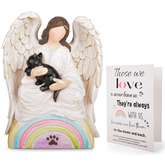 Angel of Comfort Embraces a Black Cat Over The Rainbow Bridge
