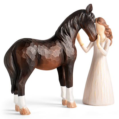 Horse Gifts for Girls Women - Girl Embraces Horses Figurine Gifts for Horse Lovers Women Sculpted Hand-Painted Resin Decor Cowgirl Equestrian Gifts Stuff