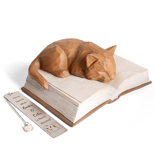 Cat Lover Gifts for Women Girl - Cat Book Figurines Book Lovers Gift with Bookmark Cats Decor for Women Cats Mom Sculpted Hand-Painted Resin Statue