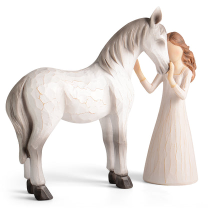 Horse Gifts for Girls Women - Girl Embraces Horses Figurine Gifts for Horse Lovers Women Sculpted Hand-Painted Resin Decor Cowgirl Equestrian Gifts Stuff