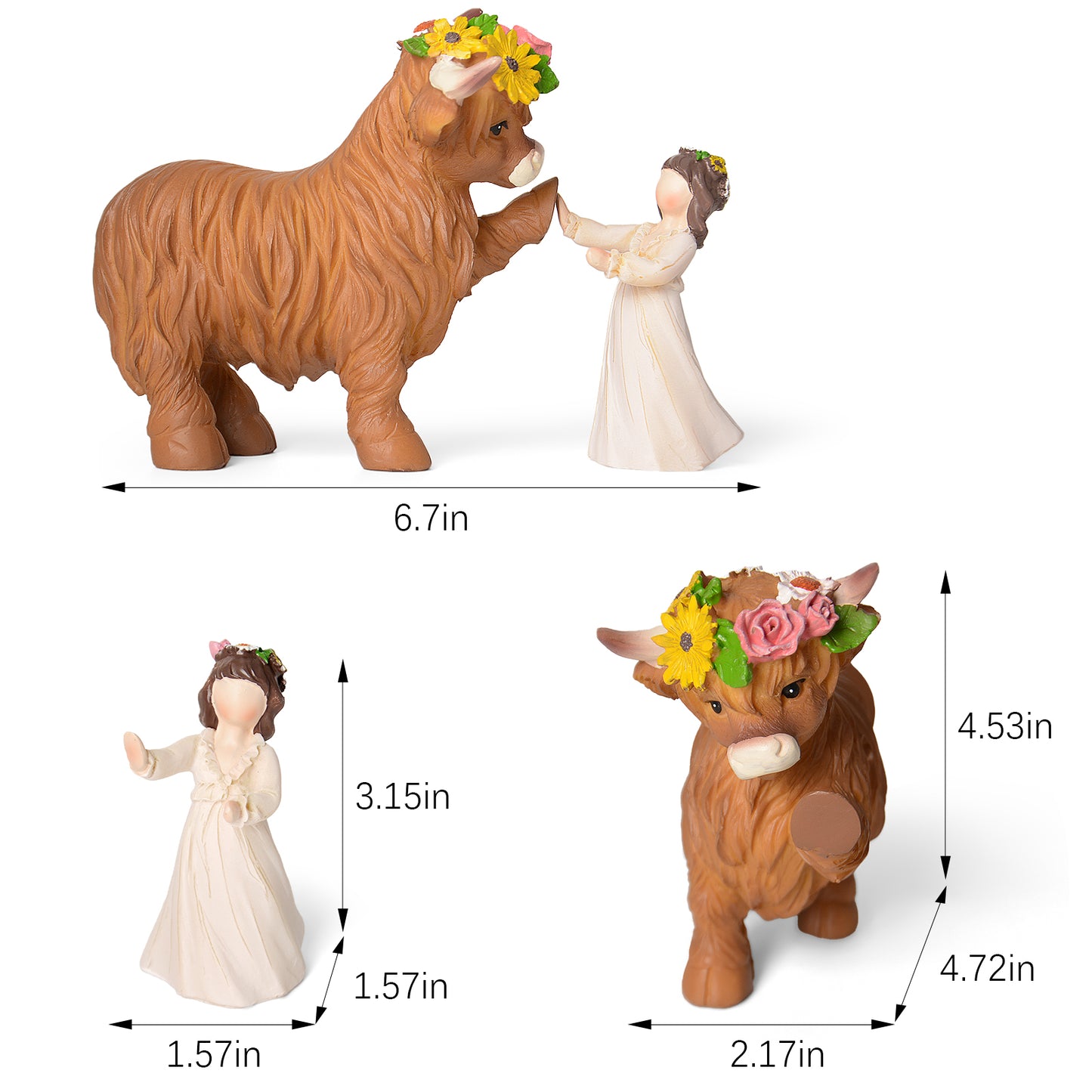 Highland Cow Decor Highland Cow Figurine - Spring Highland Cow Gifts for Women Girls Outdoor Garden Statue, Rustic Highlander Cow Ornaments Hamish Highland Cows Statue Farmhouse Kitchen Outdoor Decor
