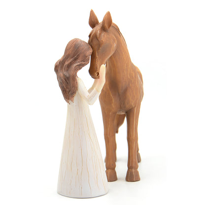 Horse Gifts for Girls Women - Girl Embraces Horses Figurine Gifts for Horse Lovers Women Sculpted Hand-Painted Resin Decor Cowgirl Equestrian Gifts Stuff