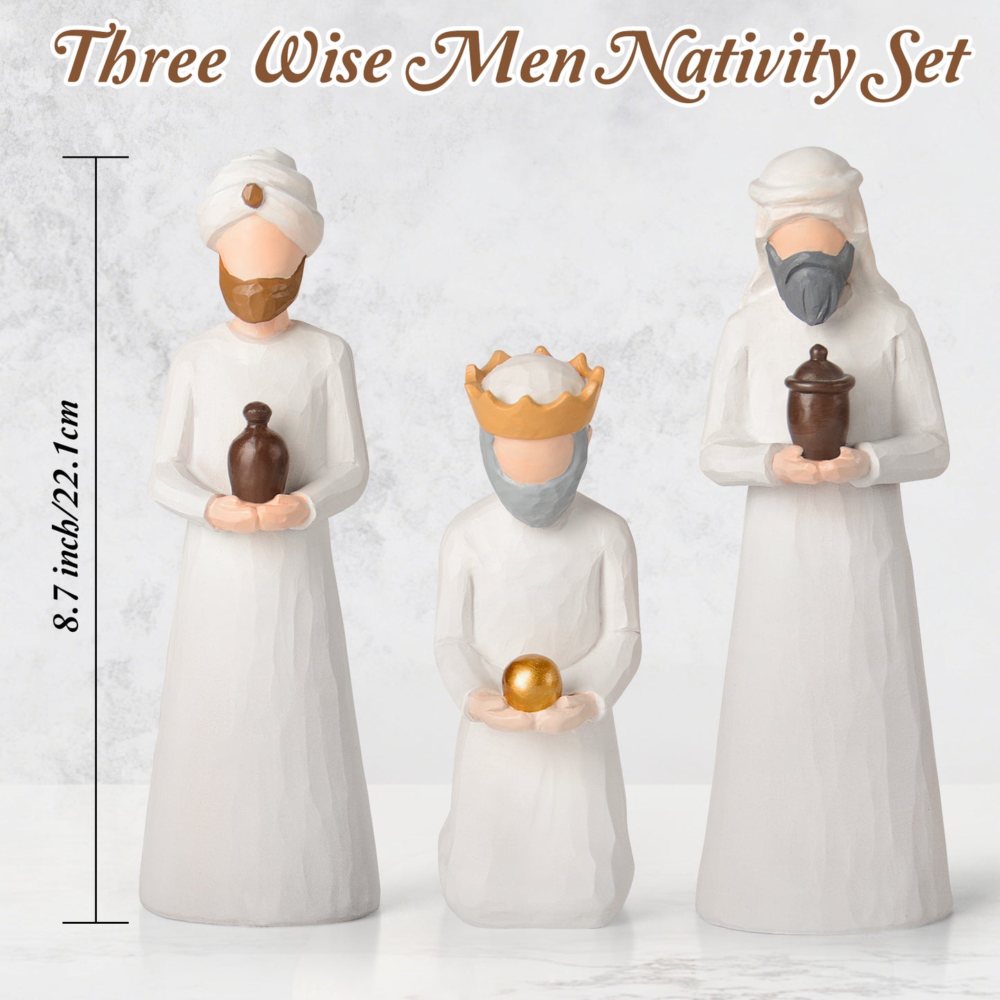 Nativity Set Three Wise Men - 8.7" Large Size Hand-Carved Resin Nativity Collection Figurines,3 Pcs Classic Nativity Scene Wisemen Figures Indoor 3 Kings Christmas Decorations Gifts for Holy Family