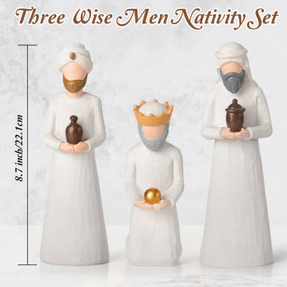 Nativity Set Three Wise Men - 8.7" Large Size Hand-Carved Resin Nativity Collection Figurines,3 Pcs Classic Nativity Scene Wisemen Figures Indoor 3 Kings Christmas Decorations Gifts for Holy Family