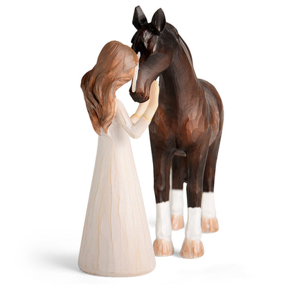 Horse Gifts for Girls Women - Girl Embraces Horses Figurine Gifts for Horse Lovers Women Sculpted Hand-Painted Resin Decor Cowgirl Equestrian Gifts Stuff