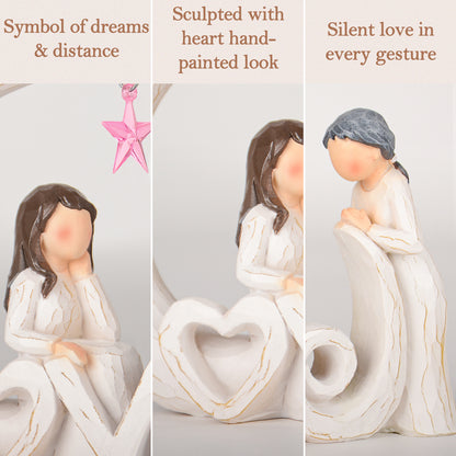 Mother Daughter Figurine Mom Gift – Moon and Back Resin Sculpture with Love Letters & Pink Star –Sentimental Christmas Birthday Gifts for Mom from Daughter Mother’s Day