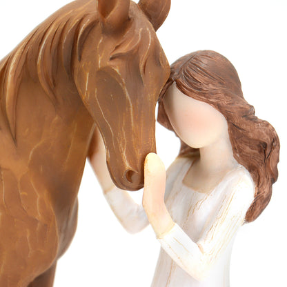 Horse Gifts for Girls Women - Girl Embraces Horses Figurine Gifts for Horse Lovers Women Sculpted Hand-Painted Resin Decor Cowgirl Equestrian Gifts Stuff