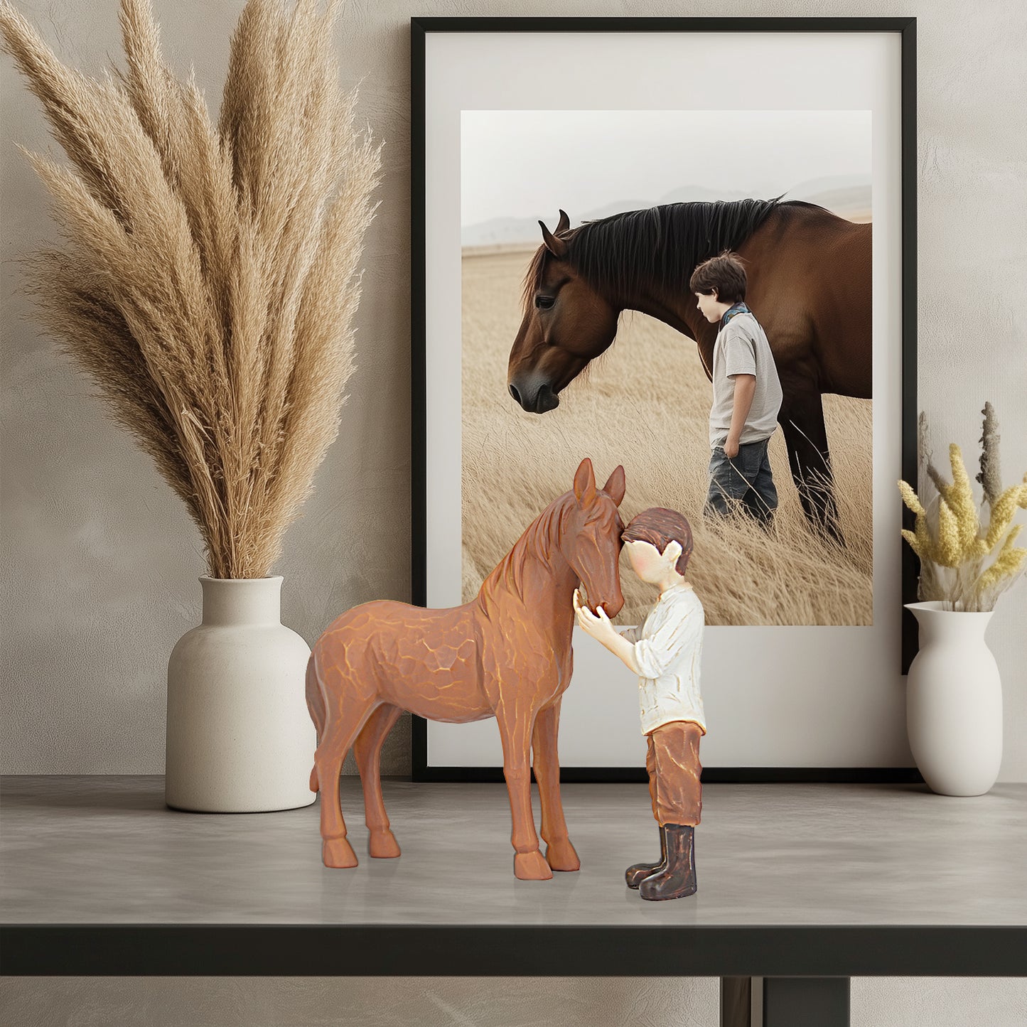Horse Stuff Cowboys Gifts Christmas - Cowboy Embraces Horse Figurine Gifts for Horses Lovers Sculpted Hand-Painted Resin Horses Decor Equestrian