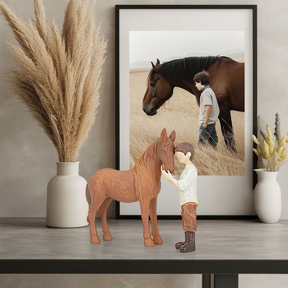 Horse Stuff Cowboys Gifts Christmas - Cowboy Embraces Horse Figurine Gifts for Horses Lovers Sculpted Hand-Painted Resin Horses Decor Equestrian
