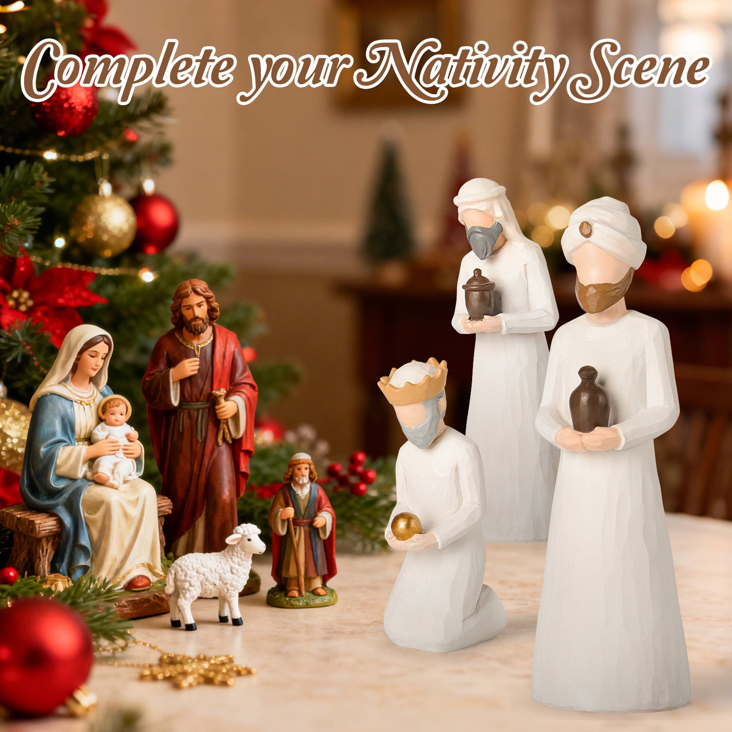 Nativity Set Three Wise Men - 8.7" Large Size Hand-Carved Resin Nativity Collection Figurines,3 Pcs Classic Nativity Scene Wisemen Figures Indoor 3 Kings Christmas Decorations Gifts for Holy Family