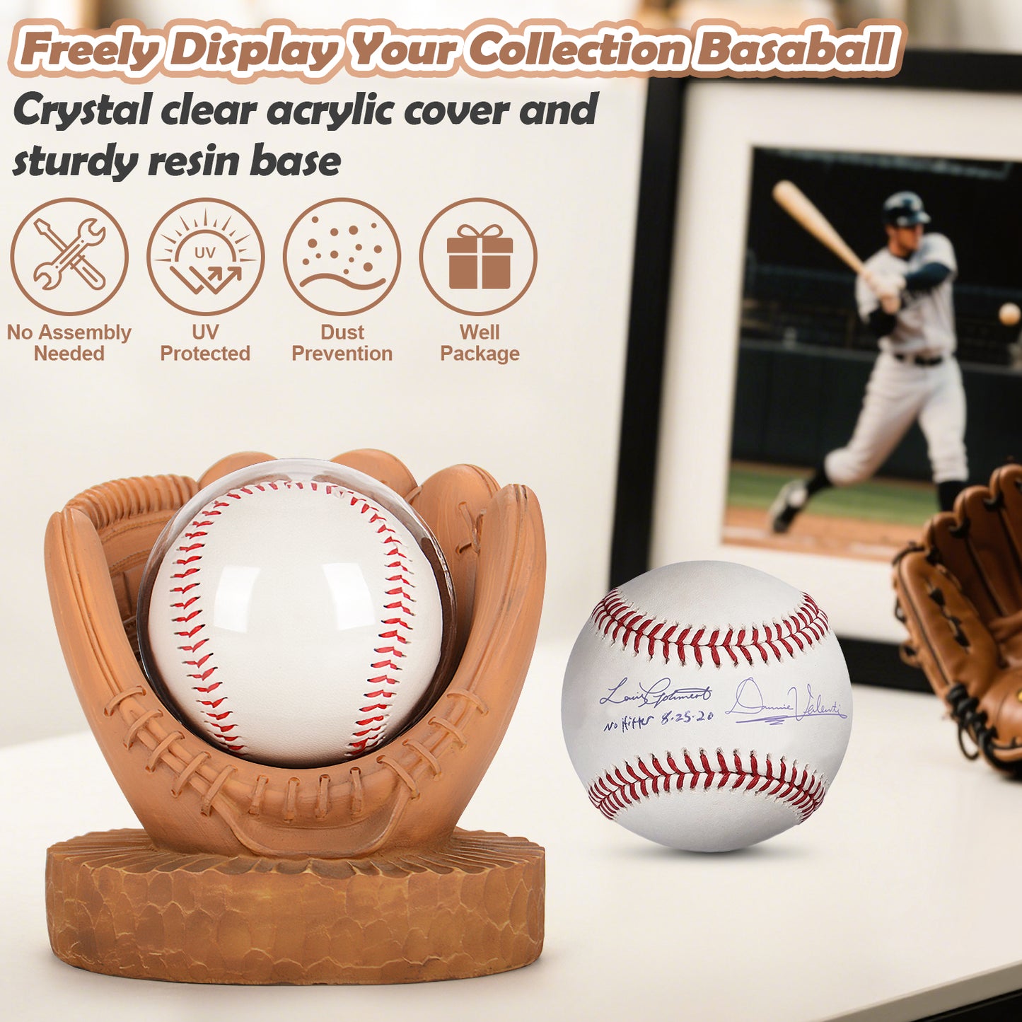 Baseball Holder Baseball Display Set: Baseball Glove Ball Holder Baseball Gifts for Boys,Sons, Men, Team Player,Resin Baseball Stand Baseball Collector Memorabilia Gift Baseball Themed Decor