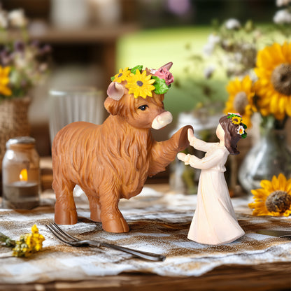 Highland Cow Decor Highland Cow Figurine - Spring Highland Cow Gifts for Women Girls Outdoor Garden Statue, Rustic Highlander Cow Ornaments Hamish Highland Cows Statue Farmhouse Kitchen Outdoor Decor