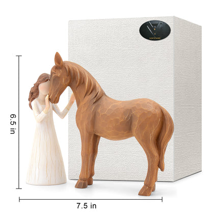 Horse Gifts for Girls Women - Girl Embraces Horses Figurine Gifts for Horse Lovers Women Sculpted Hand-Painted Resin Decor Cowgirl Equestrian Gifts Stuff