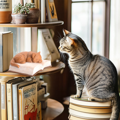 Cat Lover Gifts for Women Girl - Cat Book Figurines Book Lovers Gift with Bookmark Cats Decor for Women Cats Mom Sculpted Hand-Painted Resin Statue