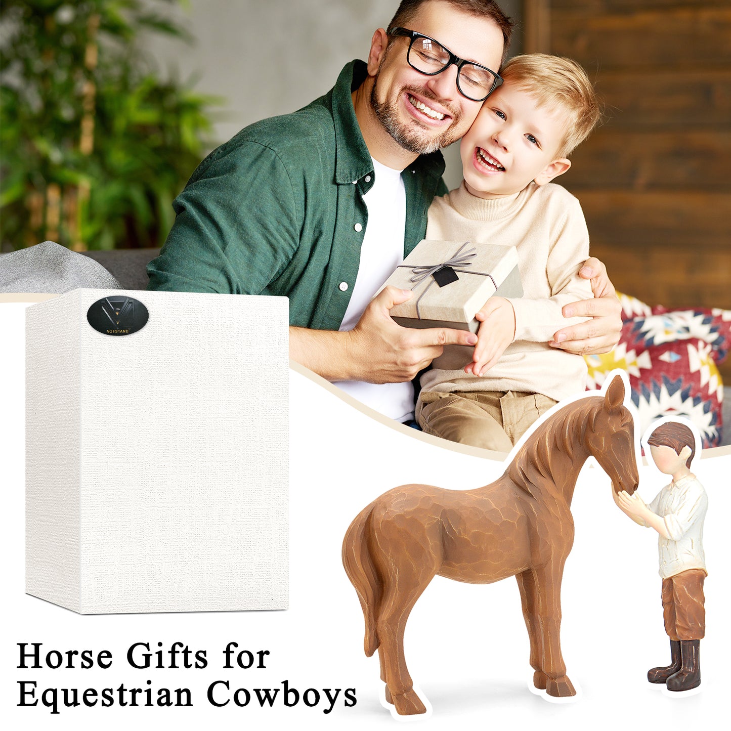 Horse Stuff Cowboys Gifts Christmas - Cowboy Embraces Horse Figurine Gifts for Horses Lovers Sculpted Hand-Painted Resin Horses Decor Equestrian