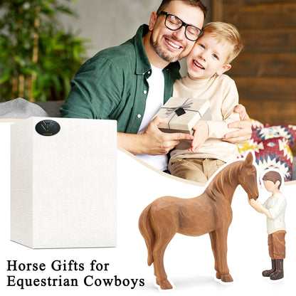 Horse Stuff Cowboys Gifts Christmas - Cowboy Embraces Horse Figurine Gifts for Horses Lovers Sculpted Hand-Painted Resin Horses Decor Equestrian