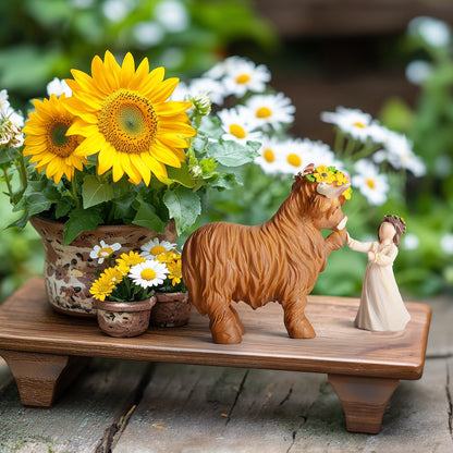 Highland Cow Decor Highland Cow Figurine - Spring Highland Cow Gifts for Women Girls Outdoor Garden Statue, Rustic Highlander Cow Ornaments Hamish Highland Cows Statue Farmhouse Kitchen Outdoor Decor