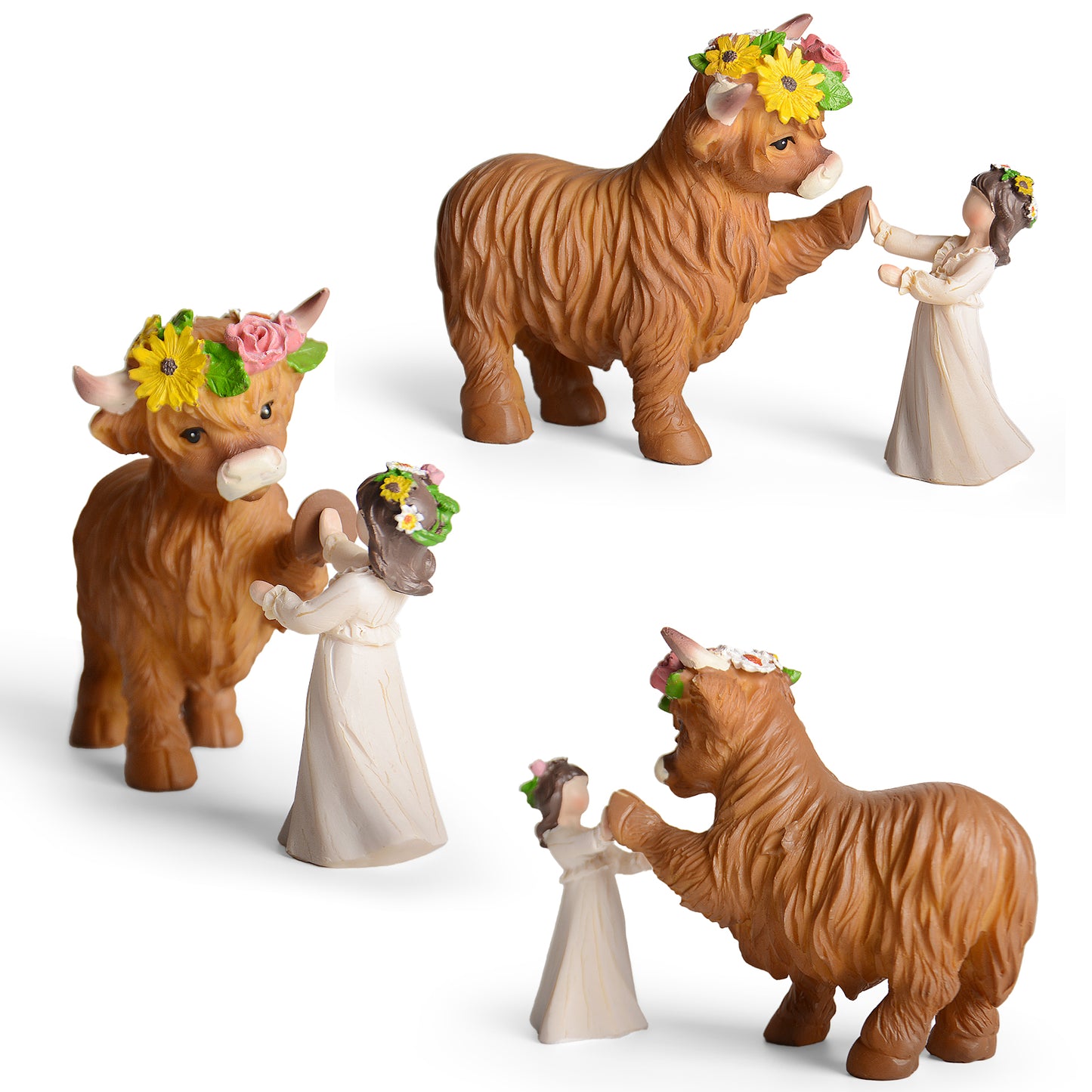 Highland Cow Decor Highland Cow Figurine - Spring Highland Cow Gifts for Women Girls Outdoor Garden Statue, Rustic Highlander Cow Ornaments Hamish Highland Cows Statue Farmhouse Kitchen Outdoor Decor