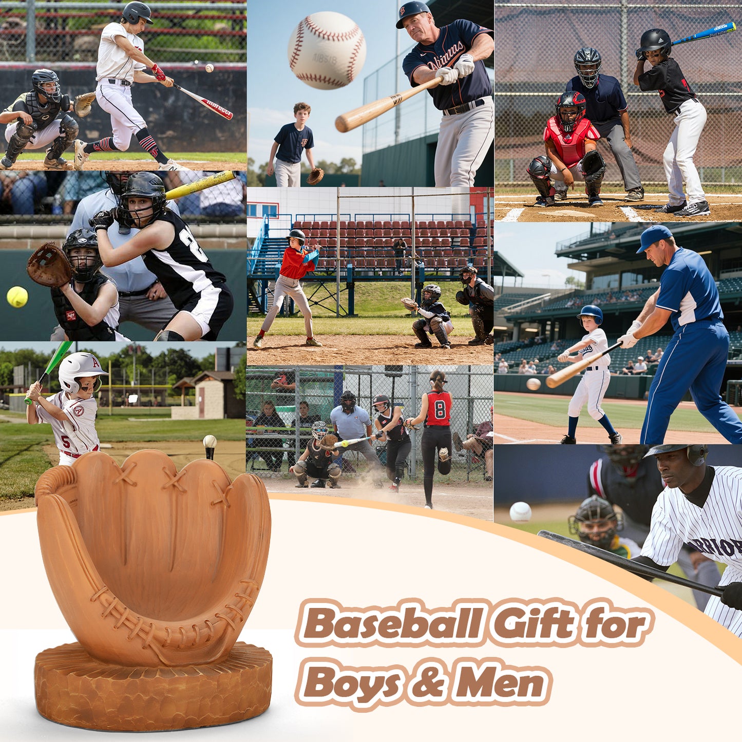 Baseball Holder Baseball Display Set: Baseball Glove Ball Holder Baseball Gifts for Boys,Sons, Men, Team Player,Resin Baseball Stand Baseball Collector Memorabilia Gift Baseball Themed Decor