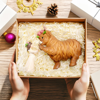 Highland Cow Decor Highland Cow Figurine - Spring Highland Cow Gifts for Women Girls Outdoor Garden Statue, Rustic Highlander Cow Ornaments Hamish Highland Cows Statue Farmhouse Kitchen Outdoor Decor