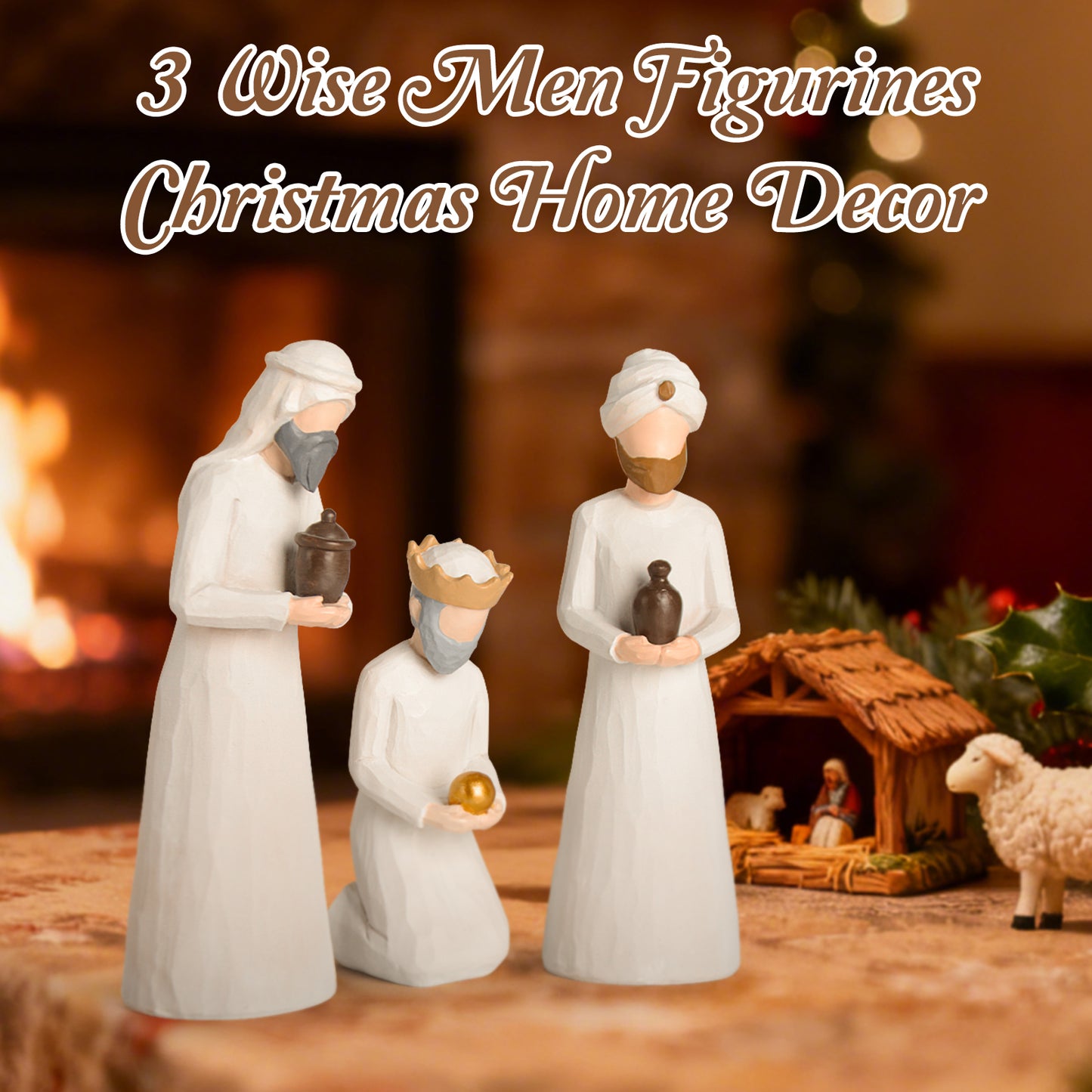 Nativity Set Three Wise Men - 8.7" Large Size Hand-Carved Resin Nativity Collection Figurines,3 Pcs Classic Nativity Scene Wisemen Figures Indoor 3 Kings Christmas Decorations Gifts for Holy Family