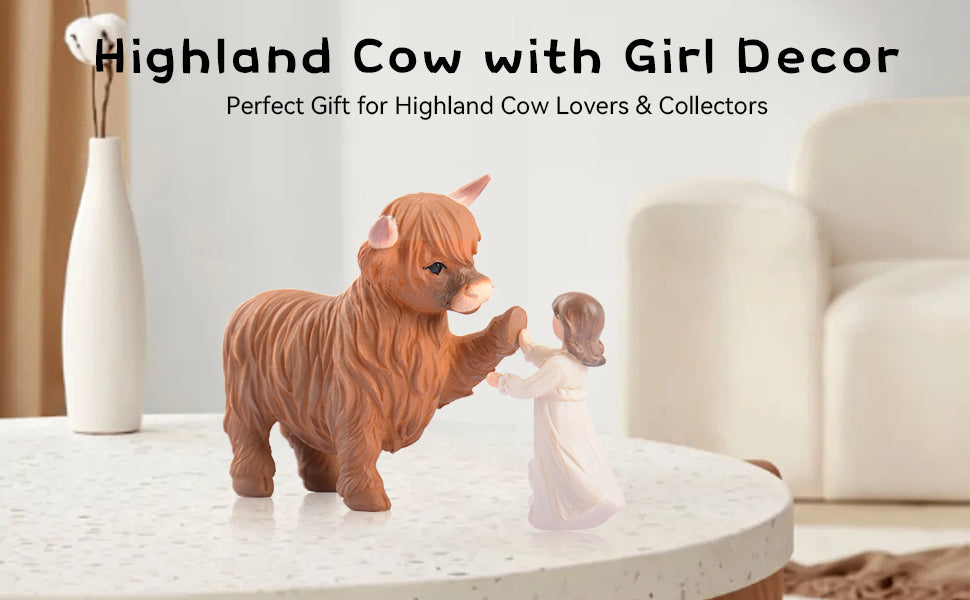 Highland Cow Gifts for Women: Highland Cow Decor Outdoor Garden Statue, Scottish Highland Cow Figurine Lifelike Highlander Cow Ornaments for Bathroom Office Desk Kitchen Decoration Highland Cows