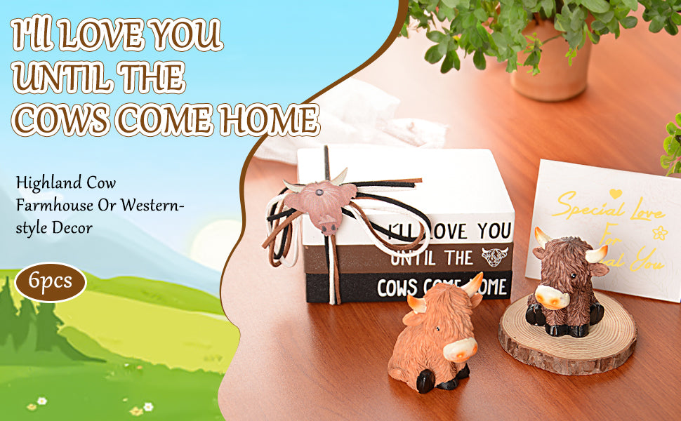 Highland Cow Decor Highland Cow Figurine Brown Scottish Highland Cow, Lifelike Highland Cow Statue Ornament Gifts for Cow Lover Cow Decoration Bathroom Office Nursery Desk