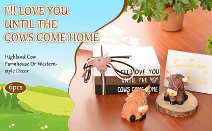 Highland Cow Decor Highland Cow Figurine Brown Scottish Highland Cow, Lifelike Highland Cow Statue Ornament Gifts for Cow Lover Cow Decoration Bathroom Office Nursery Desk