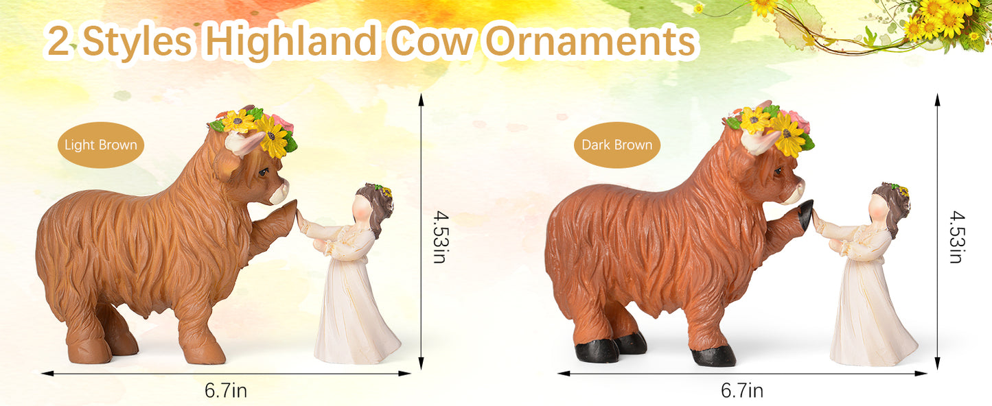 Highland Cow Decor Highland Cow Figurine - Spring Highland Cow Gifts for Women Girls Outdoor Garden Statue, Rustic Highlander Cow Ornaments Hamish Highland Cows Statue Farmhouse Kitchen Outdoor Decor
