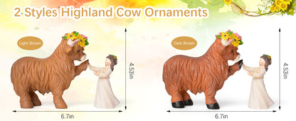 Highland Cow Decor Highland Cow Figurine - Spring Highland Cow Gifts for Women Girls Outdoor Garden Statue, Rustic Highlander Cow Ornaments Hamish Highland Cows Statue Farmhouse Kitchen Outdoor Decor