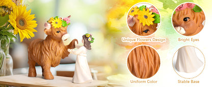 Highland Cow Decor Highland Cow Figurine - Spring Highland Cow Gifts for Women Girls Outdoor Garden Statue, Rustic Highlander Cow Ornaments Hamish Highland Cows Statue Farmhouse Kitchen Outdoor Decor