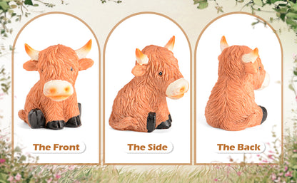Highland Cow Decor Highland Cow Figurine Brown Scottish Highland Cow, Lifelike Highland Cow Statue Ornament Gifts for Cow Lover Cow Decoration Bathroom Office Nursery Desk (4Pcs Mini Cows)