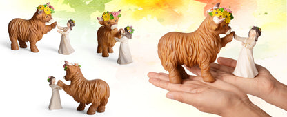 Highland Cow Decor Highland Cow Figurine - Spring Highland Cow Gifts for Women Girls Outdoor Garden Statue, Rustic Highlander Cow Ornaments Hamish Highland Cows Statue Farmhouse Kitchen Outdoor Decor