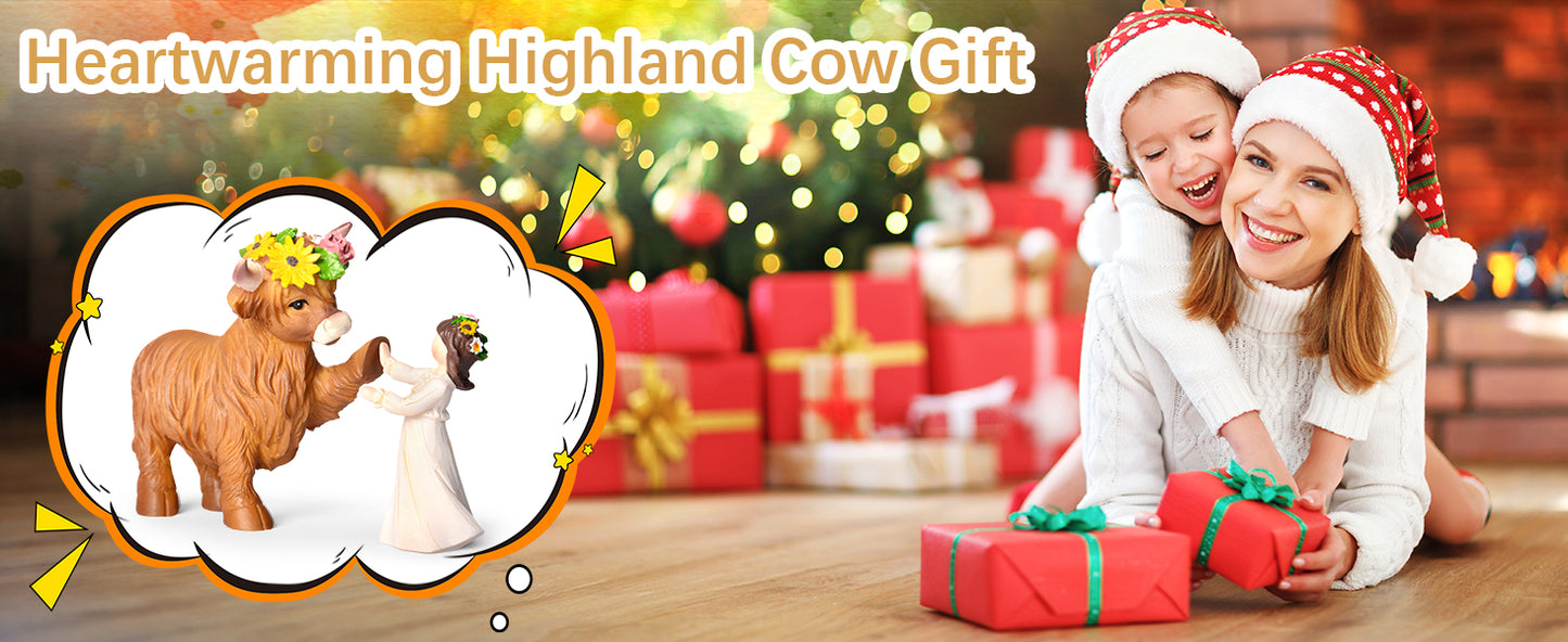 Highland Cow Decor Highland Cow Figurine - Spring Highland Cow Gifts for Women Girls Outdoor Garden Statue, Rustic Highlander Cow Ornaments Hamish Highland Cows Statue Farmhouse Kitchen Outdoor Decor