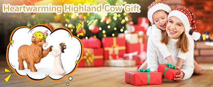 Highland Cow Decor Highland Cow Figurine - Spring Highland Cow Gifts for Women Girls Outdoor Garden Statue, Rustic Highlander Cow Ornaments Hamish Highland Cows Statue Farmhouse Kitchen Outdoor Decor