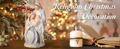 Nativity Set Holy Family Statue - 10 inch Handcrafted Christmas Nativity Figurine, Indoor Resin Nativity Ornaments Sets, Religious Gifts for Daughter, Wife, Family, Christian Home Holiday Decoration