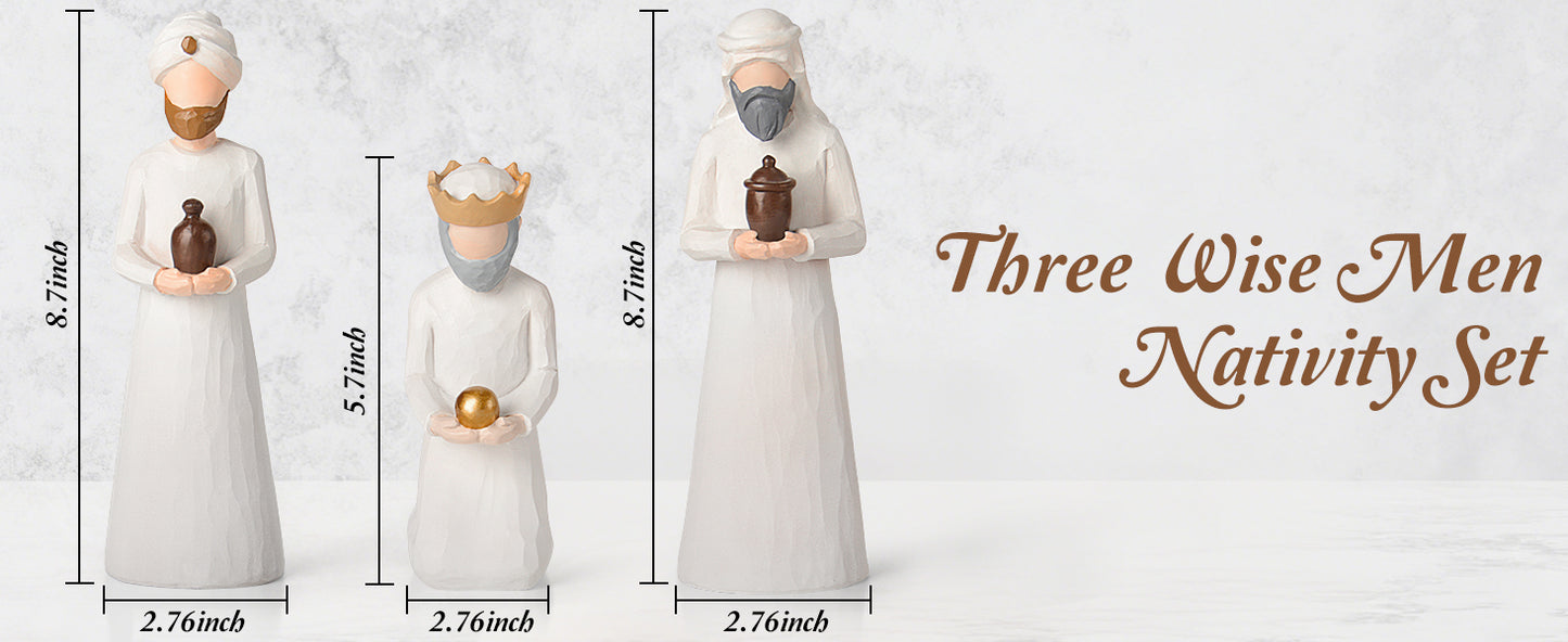 Nativity Set Three Wise Men - 8.7" Large Size Hand-Carved Resin Nativity Collection Figurines,3 Pcs Classic Nativity Scene Wisemen Figures Indoor 3 Kings Christmas Decorations Gifts for Holy Family