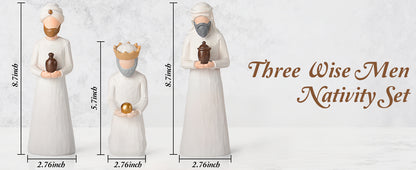 Nativity Set Three Wise Men - 8.7" Large Size Hand-Carved Resin Nativity Collection Figurines,3 Pcs Classic Nativity Scene Wisemen Figures Indoor 3 Kings Christmas Decorations Gifts for Holy Family