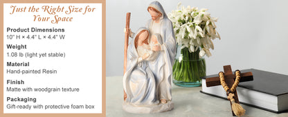 Nativity Set Holy Family Statue - 10 inch Handcrafted Christmas Nativity Figurine, Indoor Resin Nativity Ornaments Sets, Religious Gifts for Daughter, Wife, Family, Christian Home Holiday Decoration