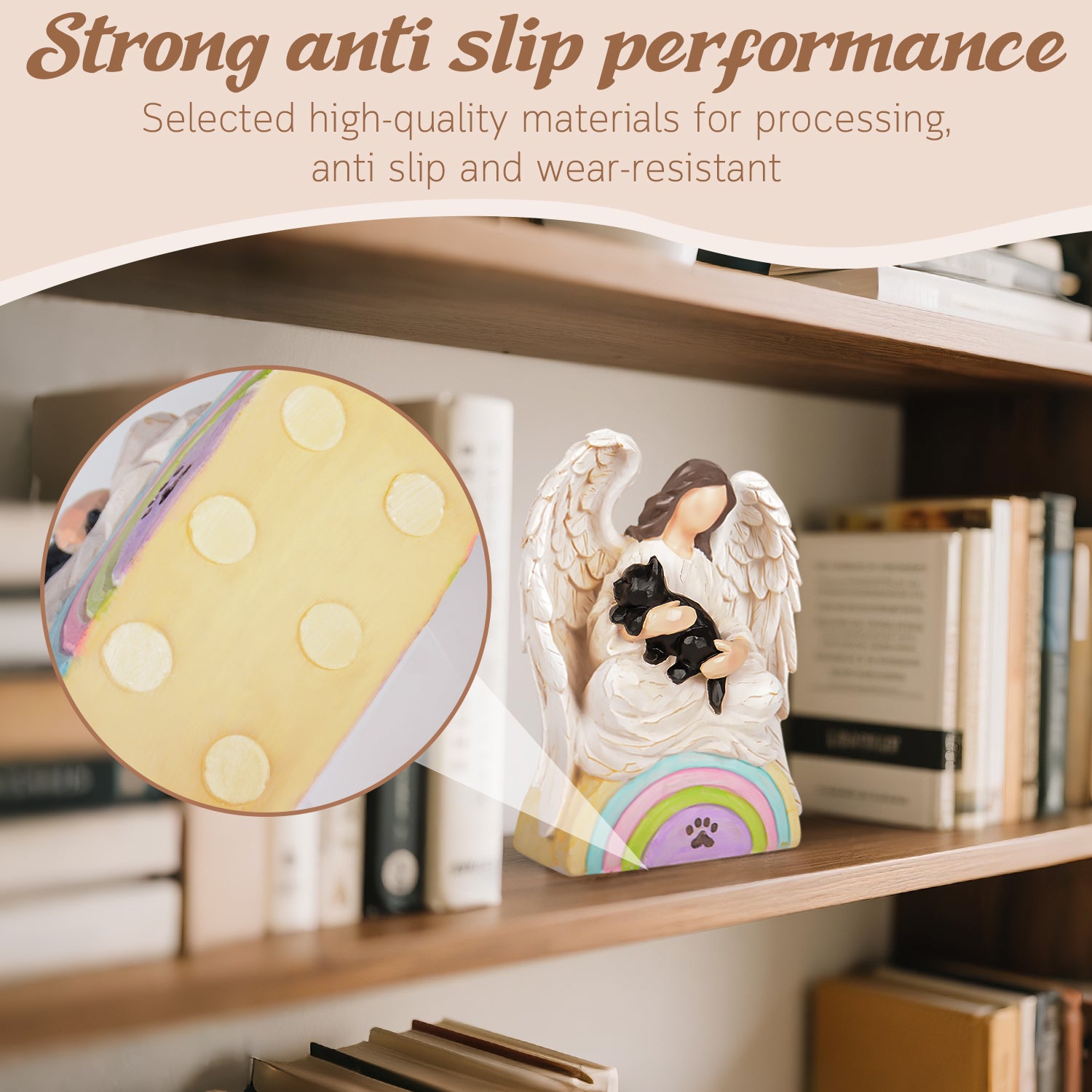 Angel of Comfort Embraces a Black Cat Over The Rainbow Bridge on shelf