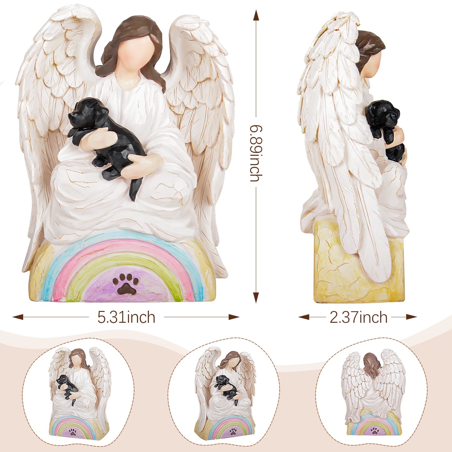 Angel of Comfort Embraces a Black Pet Over The Rainbow Bridge Sculpted Hand Painted Figure size and display