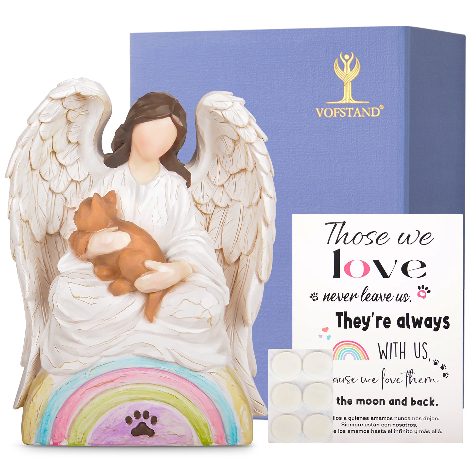 Angel of Comfort Embraces a Brown Cat Over The Rainbow Bridge