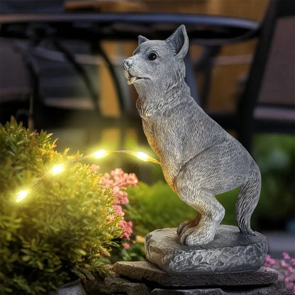 Dog Garden Statue with Solar LED Light Decor in Garden