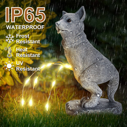 Dog Garden Statue with Solar LED Light IP65 waterproof resistant frost heat uv