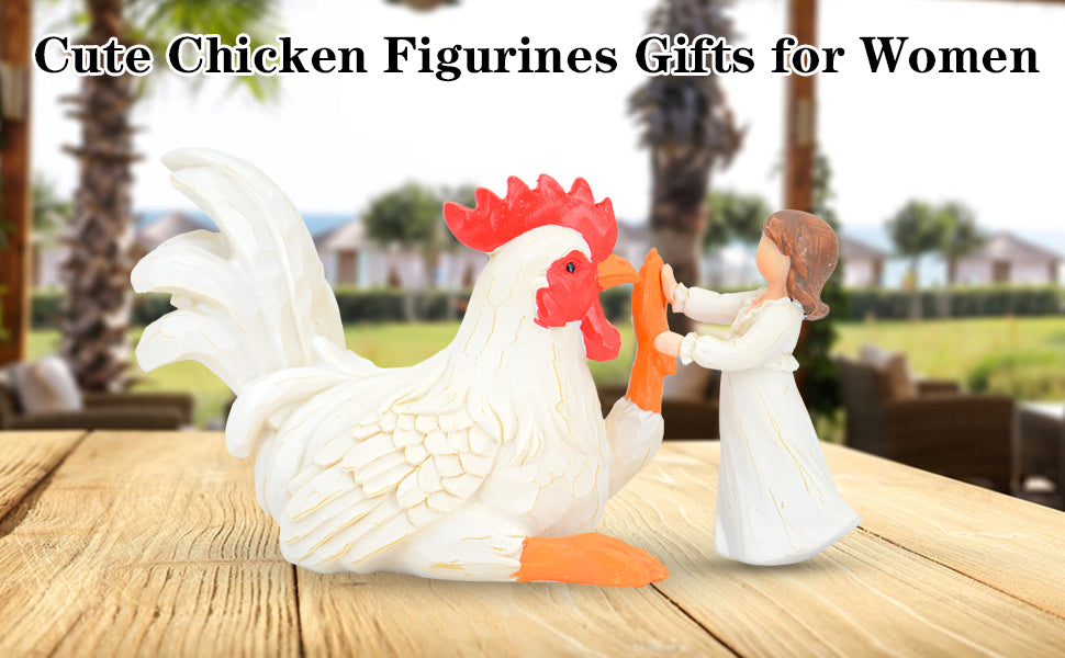 White Rooster with Girl Figurine Statue on table